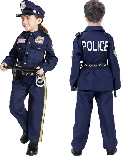 Vista 3 de Joycover Disfraz de oficial de policía para niños, disfraz de policía de lujo para niños con accesorios, disfraces de Halloween para niños y niñas