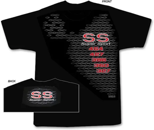 Vista 2 de SS Super Sport Camiseta Negra: Chevy Camaro Chevelle Nova Monte Carlo