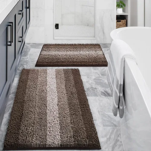Vista 16 de Gibelle Alfombras de baño negras, alfombra de baño de chenilla de lujo, alfombra pequeña antideslizante para ducha y alfombras de piso para baño