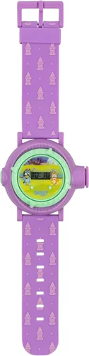 Vista 6 de Bluey - Reloj de proyección para niños con pantalla LCD, 10 divertidas imágenes azules, proyector iluminado, correa de plástico ajustable