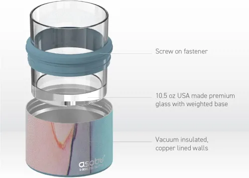 Vista 4 de asobu Vaso de whisky con funda aislada de acero inoxidable, 10.5 onzas (Rosa Aqua)