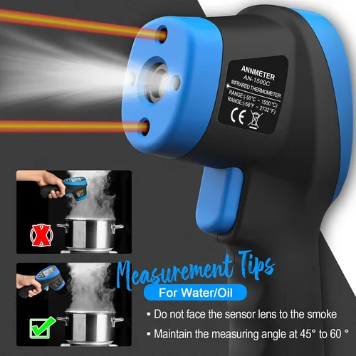 Vista 6 de AIOMEST Termómetro infrarrojo digital – Pistola de alta temperatura sin contacto AI-1500 Medidor de temperatura de pirómetro infrarrojo -58 ~ 2732 ℉