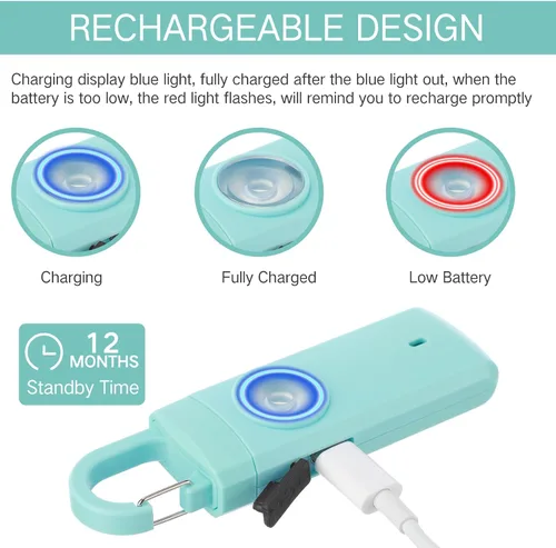Vista 5 de Tellegloww 6 unidades de alarma personal de seguridad personal de 130 dB para mujeres, llaveros de alarma personal con sirena fuerte con luz