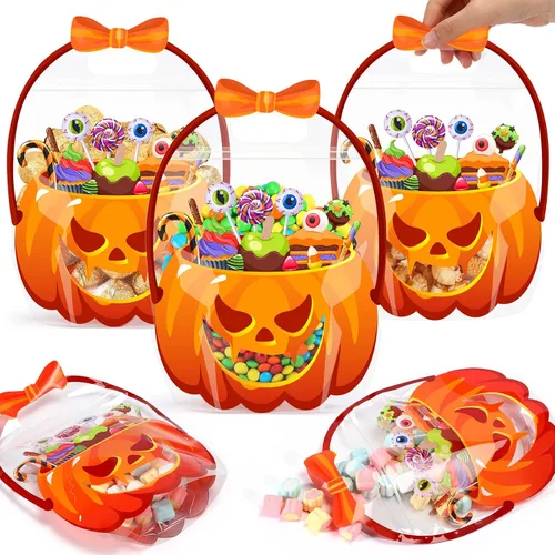 Vista 13 de Fuutreo 50 bolsas de regalo de Halloween con asas, plástico de esqueleto