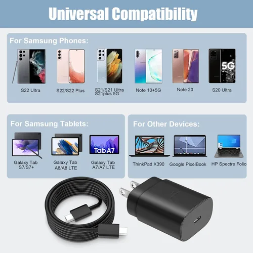 Vista 6 de Kit de cargador súper rápido tipo C, bloque de cargador de teléfono Android PD de 25 W PD USB C y cable de carga C de 5 pies, cable de carga rápida