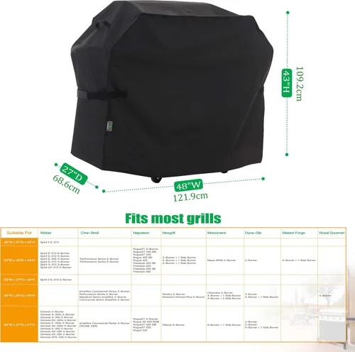 Vista 2 de F&J Outdoors Cubierta impermeable para parrilla resistente a los rayos UV para barbacoa de gas carbón de 2 quemadores, 48 pulgadas de ancho x 27