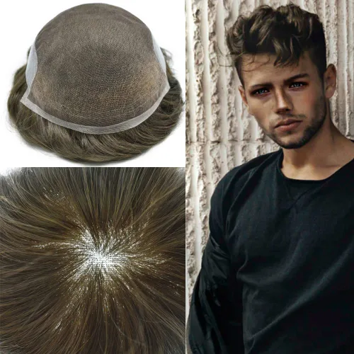 Vista 20 de Hombres Toupee Sistema de Cabello Humano Real para Hombres Encaje Suizo Toupee Para Hombres Nudos Blanqueados Hombres Hairpieces Pieza Para Hombres