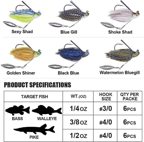 Vista 3 de Plantillas de natación para lubina, señuelos de pesca Swimbait Underspin Jigs 1/2 3/8 1/4 oz Surtido de 6 paquetes (6 colores)