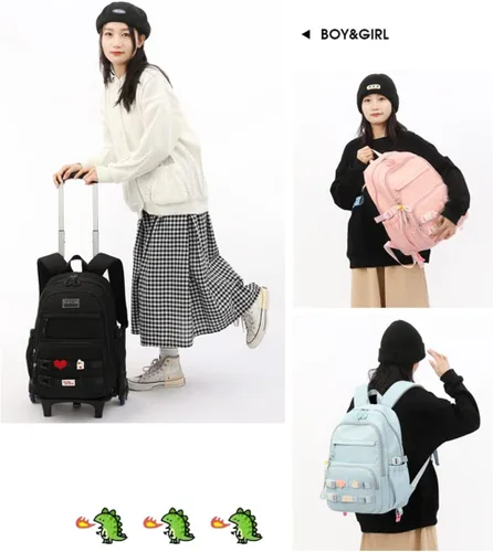 Vista 2 de Mochila con ruedas para niñas, mochila con ruedas para niños, mochila escolar con ruedas, 2 Wheels-pink