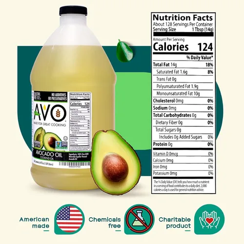 Vista 2 de AVO Aceite de aguacate 100% sin OMG, 64 onzas líquidas, sin conservantes añadidos Aceite de aguacate líquido 100% puro, sin gluten, aceite