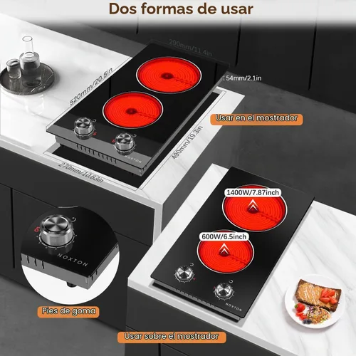 Vista 3 de Noxton 110v cocina eléctrica 2 quemadores, enchufe en estufa eléctrica 12 110 V / Control de perilla / Negro