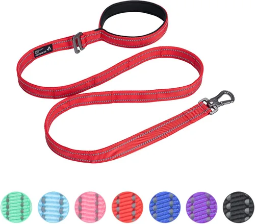 Vista 12 de EXCELLENT ELITE SPANKER Correa de nailon reflectante de doble capa para perro, con asa acolchada, correas de nailon de 5 pies para perros para Negro