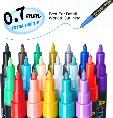 Vista 2 de JR.WHITE Juego de 18 rotuladores de pintura acrílica de punta extrafina, punta fina de 0.028 in para decoración de huevos de Pascua, pintura roca