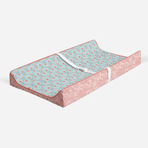 Vista 3 de Bacati - Funda acolchada para cambiador con estampado floral de cachemira (aguamarina/coral floreta)