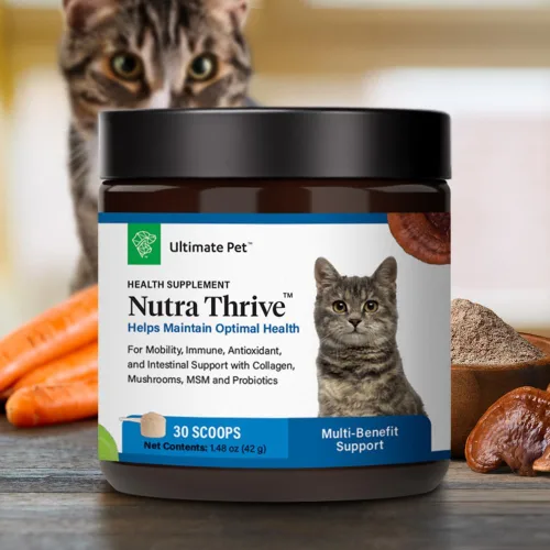 Vista 4 de Ultimate Pet Nutrition Nutra Thrive™ Suplemento para gatos, polvo desarrollado por veterinarios para la movilidad, apoyo inmunológico, antioxidantes