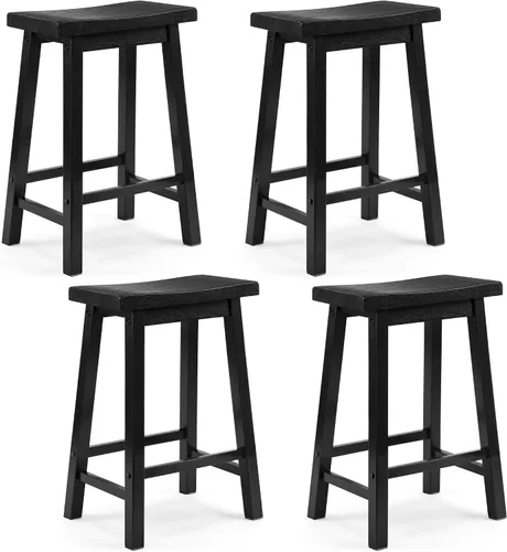 Vista 13 de PJ Wood Taburete de cocina con asiento de silla de montar de 24 pulgadas con placa de pie - negro