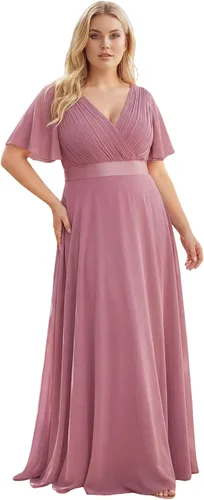 Vista 43 de Ever-Pretty Vestidos formales de noche de gasa para mujer con cuello en V de talla grande para mujeres con curvas, vestido de dama de honor de largo