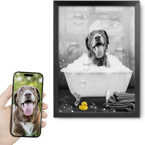 Vista 20 de kvtiwee retrato personalizado de mascota a partir de foto, arte de pared en lienzo de gato en el inodoro, arte de baño divertido en blanco y negro