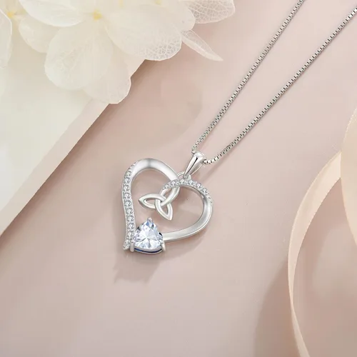Vista 40 de Collar de corazón con nudo celta de plata de ley 925, collar con colgante para mujer, joyería de piedra natal