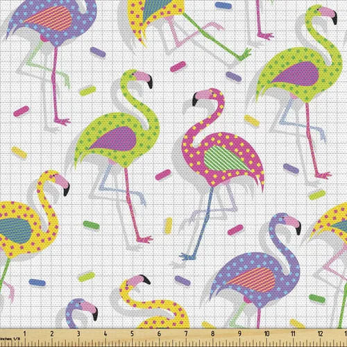 Vista 33 de Ambesonne - Tela Indie de The Yard, patrón colorido con anteojos clásicos de moda antigua, nerd, inteligente, bohemio, dibujo de doodle, tela