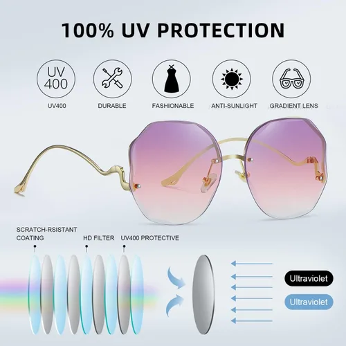 Vista 5 de WOWSUN Y2K - Gafas de sol vintage degradadas sin montura para mujer