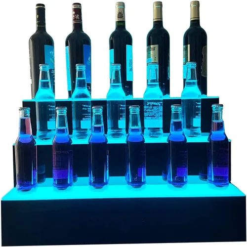 Vista 10 de Pantalla de botella de licor iluminada con LED de 31 pulgadas y 2 escalones, soporte de exhibición de barra de licor iluminado, estante de pantalla