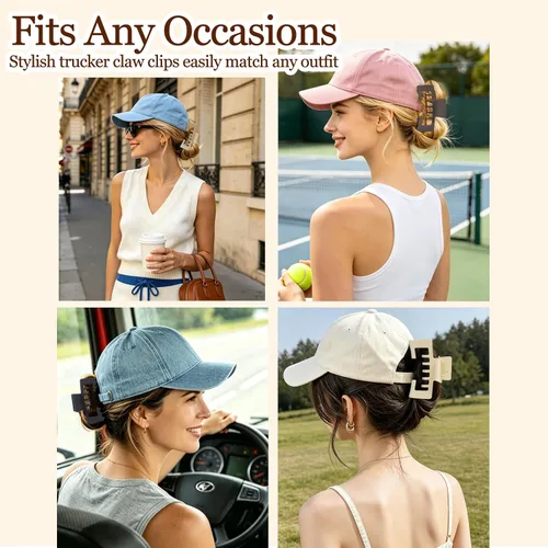 Vista 6 de Sunolga Pinzas de garra para gorras de béisbol, 4 pinzas para el cabello grandes para sombrero de camionero para mujer, pinzas antideslizantes