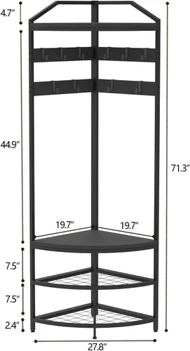 Vista 5 de GiftGo Árbol de pasillo de esquina con banco de zapatos, perchero de entrada con 10 ganchos móviles de metal, estante para zapatos, organizador