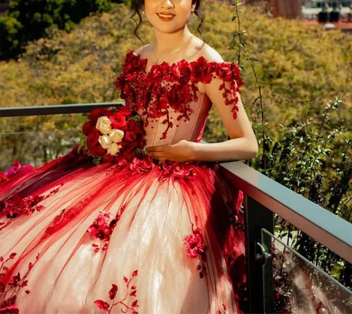 Vista 5 de Vestidos de quinceañera con hombros descubiertos para mujer, tul con flores 3D, vestidos de fiesta con cariño 15 16