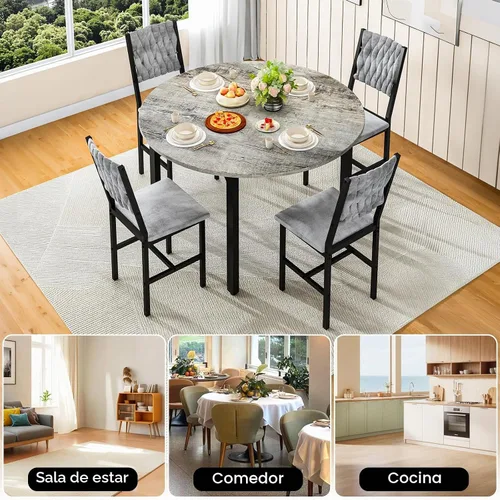 Vista 9 de AWQM Round Dining Table Set for 4, Velvet Chair, Kitchen Table Set, Grey