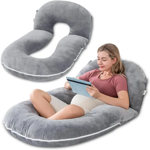 Vista 8 de INSEN Almohadas de embarazo, almohadas de maternidad multiusos para dormir y amamantar, almohada para sentarse para adultos (azul)