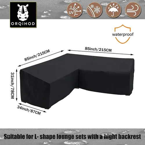 Vista 2 de Funda para muebles de patio en forma de V, impermeable, 600D, resistente, para exteriores, con bolsa de almacenamiento, 85 x 85 pulgadas, funda