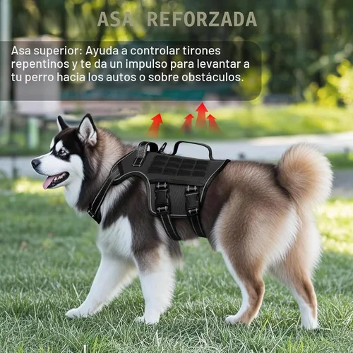 Vista 2 de Arnés para perros grandes resistente, arnés táctico sin tirones para perro con sistema Molle, chaleco para perro de servicio fácil de poner y Negro