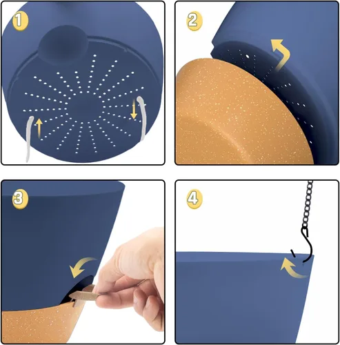 Vista 8 de ZMTECH Macetas colgantes de 12 pulgadas para interior, maceta colgante grande con nivel de agua visible y cadena, maceta colgante de flores