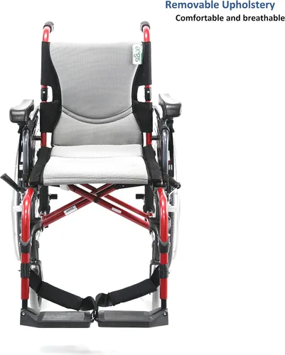 Vista 3 de Karman Healthcare S-305 Silla de ruedas ergonómica ultraligera de 29 libras con reposapiés extraíble y ruedas de liberación rápida, color rojo