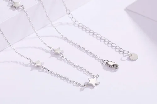 Vista 3 de SOULMEET - Gargantilla de plata de ley minimalista con estrellas delgadas y chapado en oro