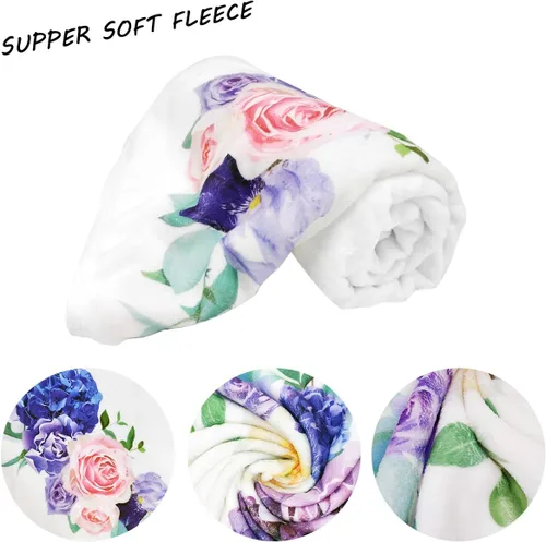 Vista 3 de Manta de hito mensual para bebé niña, manta floral para el mes del recién nacido, regalo personalizado para ducha, forro polar suave de felpa suave