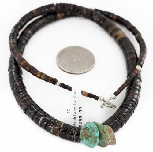 Vista 3 de $300Tag Collar de plata certificada Navajo graduado turquesa nativo americano 16062-1 Hecho por Loma Siiva, Metal Piedra, turquesa estabilizada