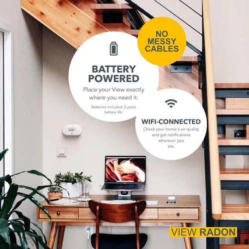 Vista 6 de Airthings 2989 View Radon - Monitor de radón con detector de humedad y temperatura - Alimentado por batería, aplicación móvil, WiFi, alertas