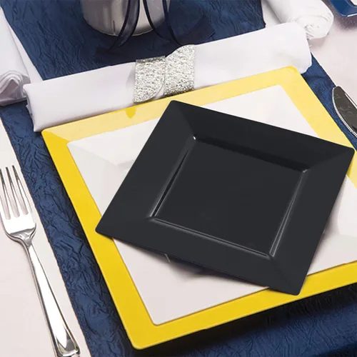 Vista 3 de Smarty Had A Party Elegante juego de vajilla de plástico desechable, platos de plástico resistentes (negro, juego de platos combinados