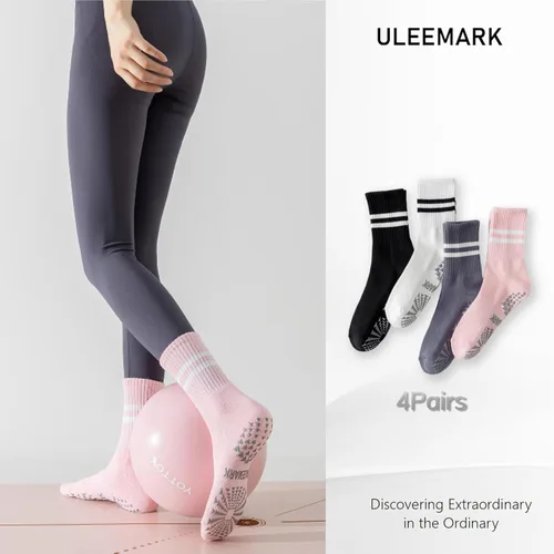 Vista 2 de ULEEMARK Womens Pilates Non slip Yoga Socks Dance Gym Exercise Ankle Socks