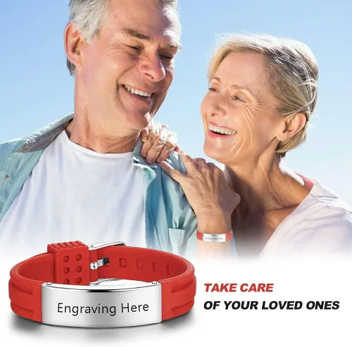 Vista 35 de OPALSTOCK Pulseras médicas personalizadas de silicona ajustable para identificación de emergencias, grabado gratuito, 9 pulgadas, resistente al