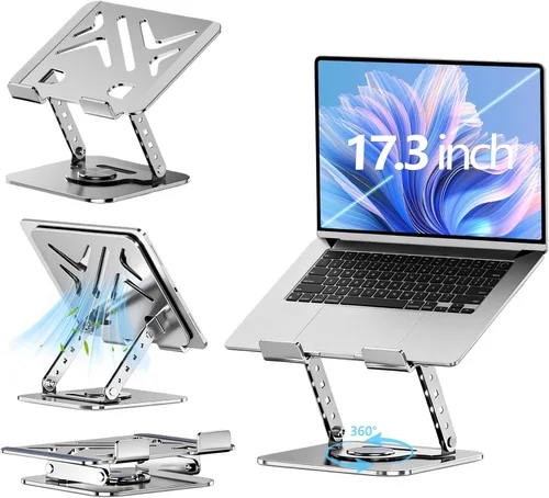 Vista 8 de Laptop Stand for Desk - All-Metal Ergonomic Computer Stand & Laptop Riser, 360° Rotatable & Adjustable & Foldable, Laptop Holder for MacBook Gris