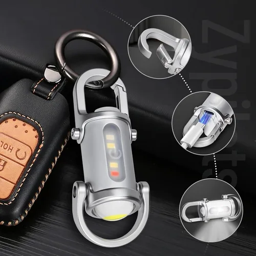Vista 3 de 1200LM Super brillante mini LED linternas USB recargable pequeño impermeable llavero de rescate de la linterna, Camping-Plata