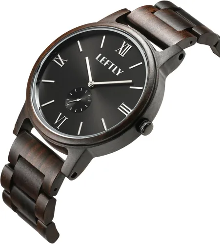 Vista 2 de LEFTLY Reloj de pulsera de madera hecho a mano con movimiento Miyota ligero y cuarzo para hombre