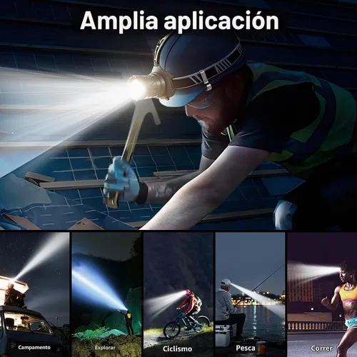 Vista 8 de Faro LED recargable con sensor de movimiento, luces de cabeza para frente USB C, función de banco de energía para adultos, al aire libre, camping