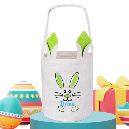 Vista 12 de Touber Cesta de Pascua, canastas de Pascua de algodón personalizadas para niñas y niños, rectangular, cestas de caza de huevos de Pascua con orejas