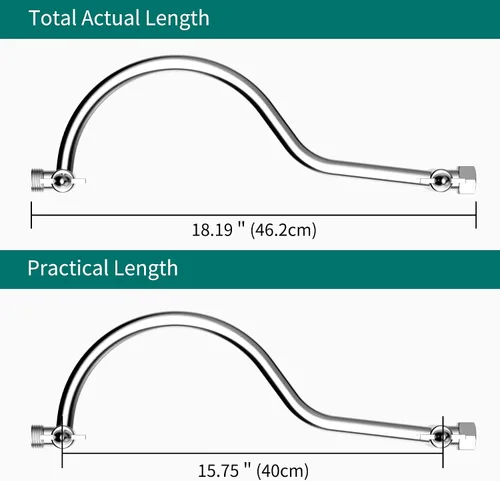 Vista 6 de Brazo de extensión de cabezal de ducha curvado ajustable de latón macizo de 16 pulgadas, extensor de brazo de ducha flexible de altura y ángulo