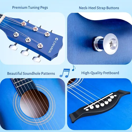 Vista 3 de CAHAYA Guitarra acústica: Juego de iniciación de 96.5 cm con corte para principiantes, de madera, para niños, adolescentes y adultos, con bolsa