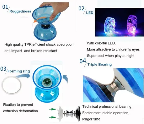 Vista 4 de Juego de yoyo diábolo chino – Triple rodamiento LED Diábolo yoyos juguetes malabares con palos de diablo, cuerda y bolsa de red, más fácil de Azul